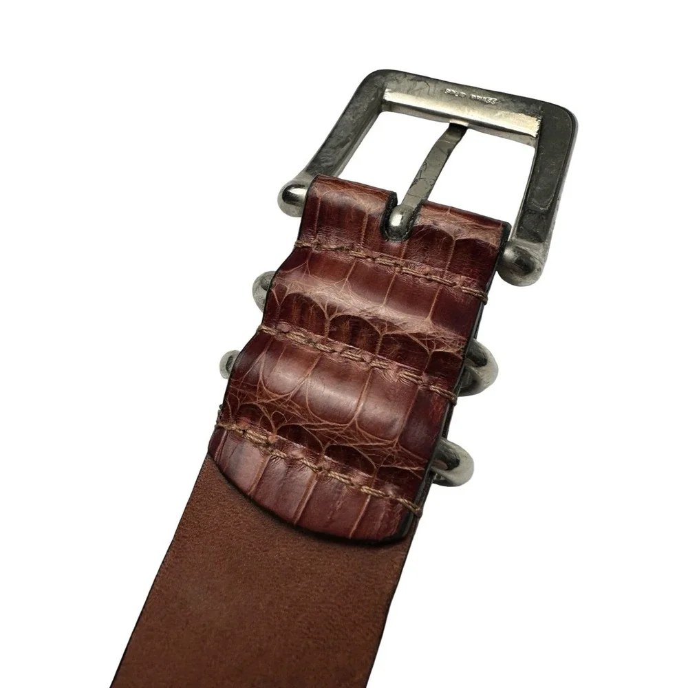Bespoke Deep Brown Genuine Crocodile Brass Buckle Belt Size 34 NWOT